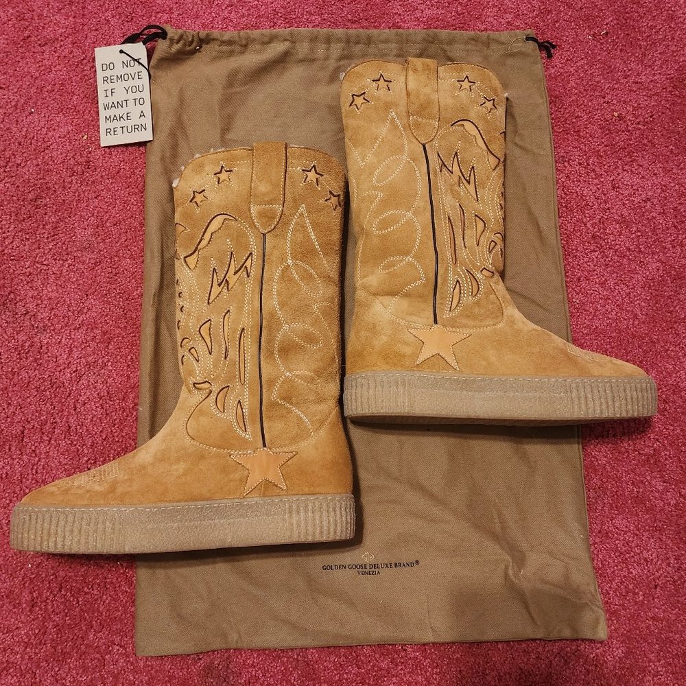 Rare Golden Goose Slow Star Patch Suede Shearling Tall Boots (Brand new, origina